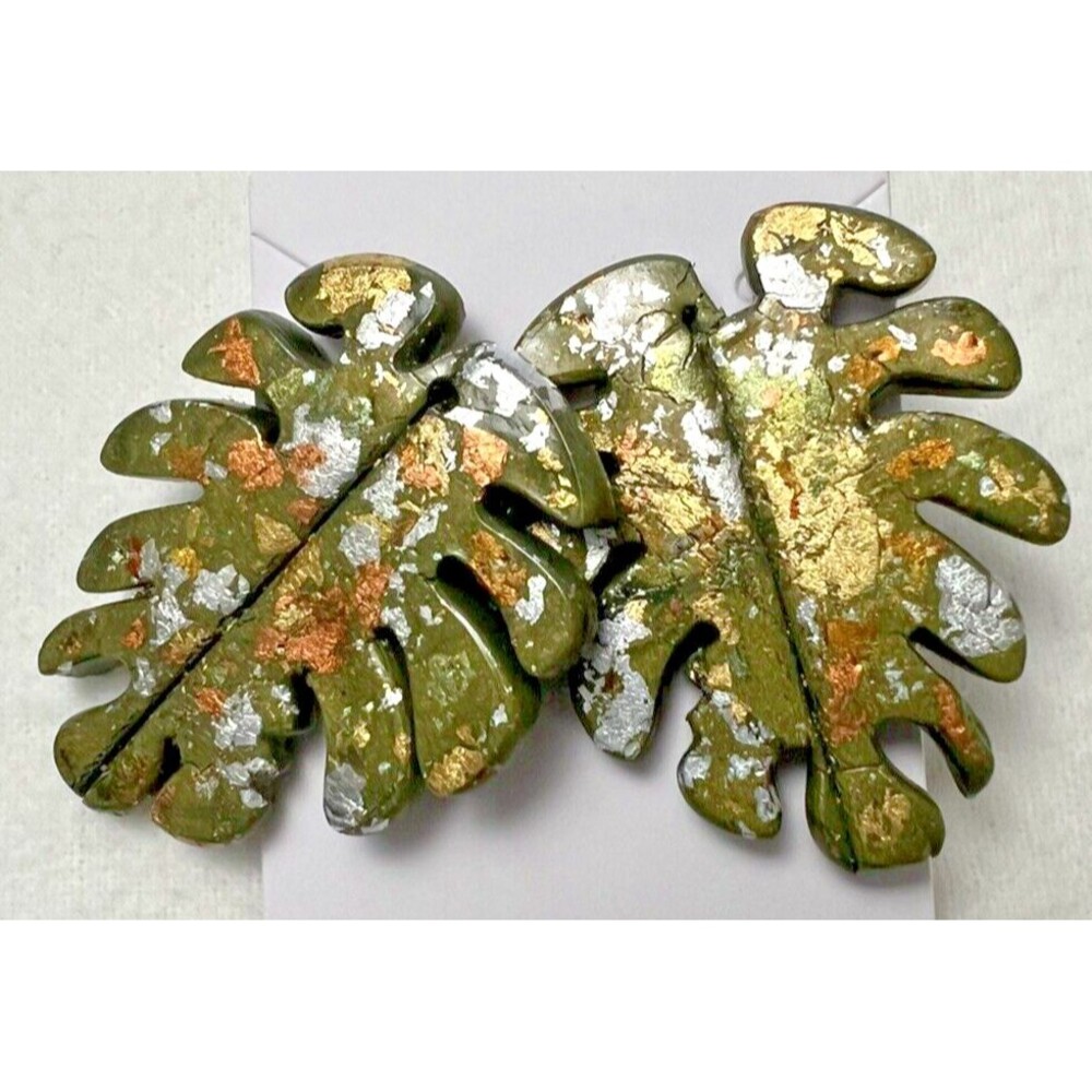 Clay Statement Earrings "Palm‎ Leaf" Theme Lightweight Post